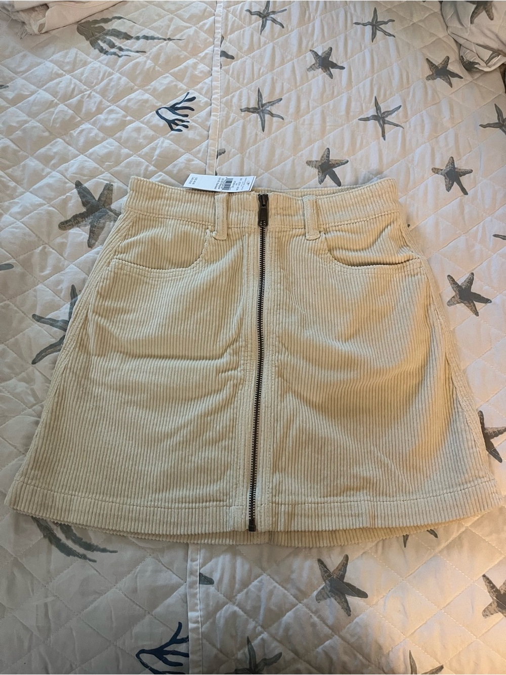 American Eagle Outfitters Cream Corduroy Zip-Front Mini Skirt